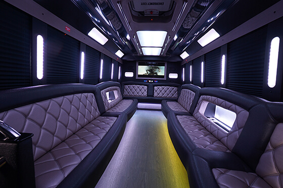 party bus interior with leather seats