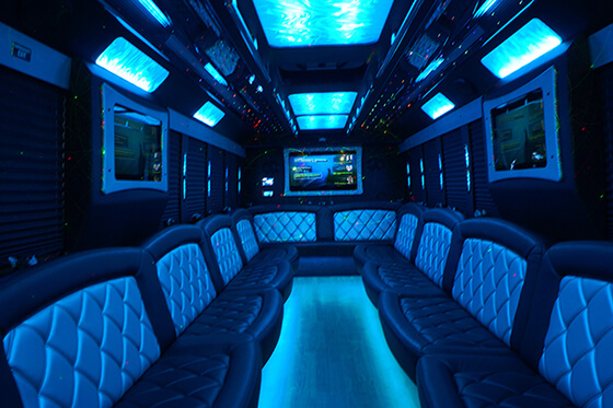 party bus interior with LED lights