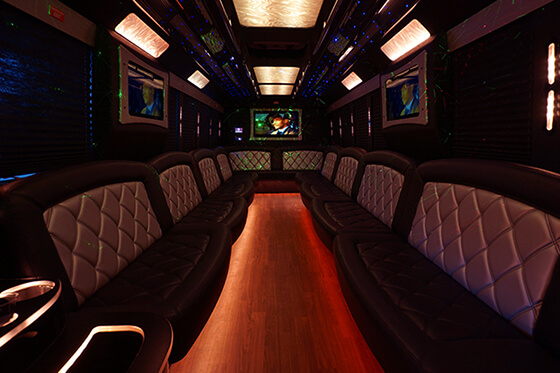 party bus interior with wood floors