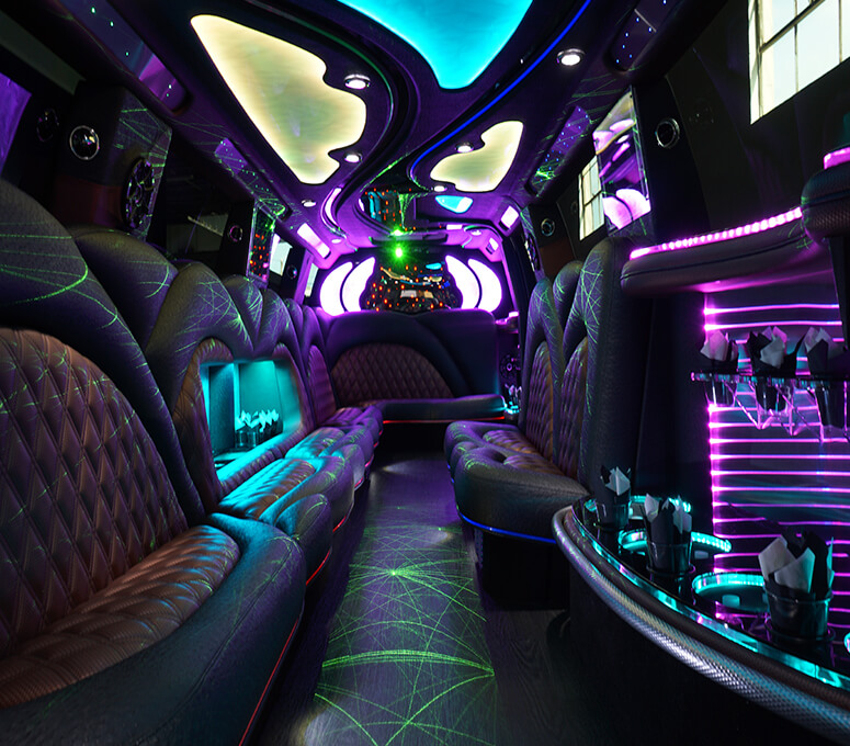 limousine interior with amazing sound system